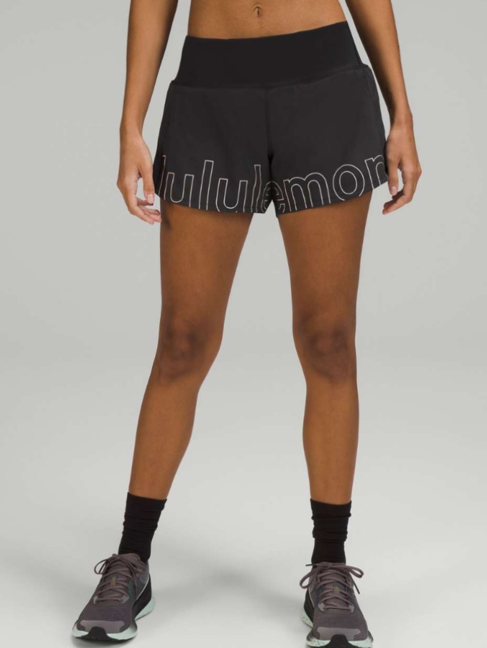 Lululemon Speed Up Graphic Mid-Rise Lined 4" Black Shorts Lightweight 12